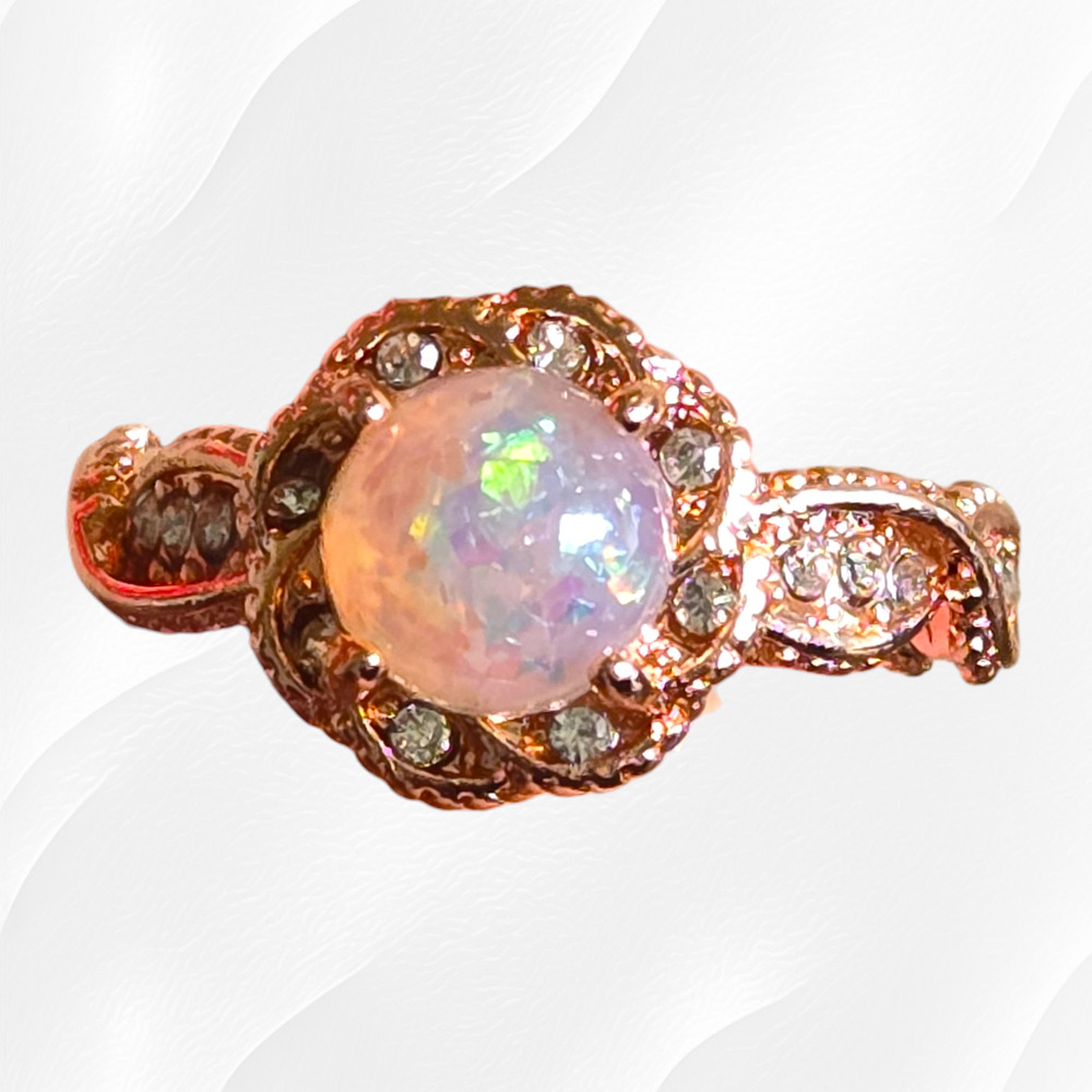 Opal Rose Golden Synthetic Elegant Twist Band Cubic Zirconia Fashion Ring Size 6